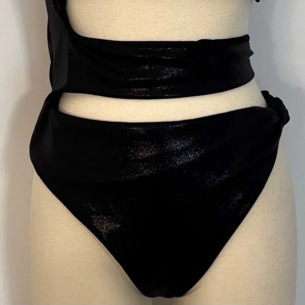 SKIMS Liquid Shine Swim Knotted One Shoulder Monokini Swimsuit Onyx L NWT